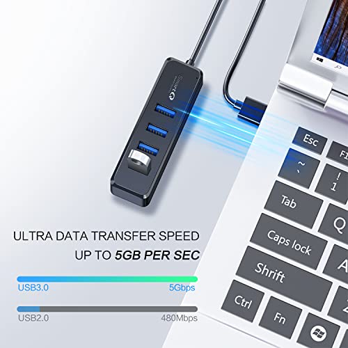 Smartq H302S Usb 3.0 Hub For Laptop With 2Ft Long Cable, Multi Usb Port Expander , Fast Data Transfer Usb Splitter For Laptop, Compatible With Windows Pc, Mac, Printer, Mobile Hdd #TOP3