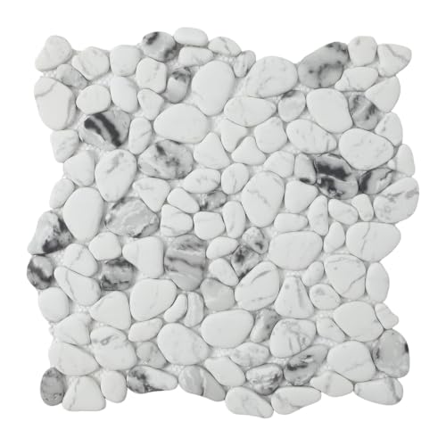 Adolif Pebble Tile for Shower Floor, 12"X12" Pebble Mosaic T...