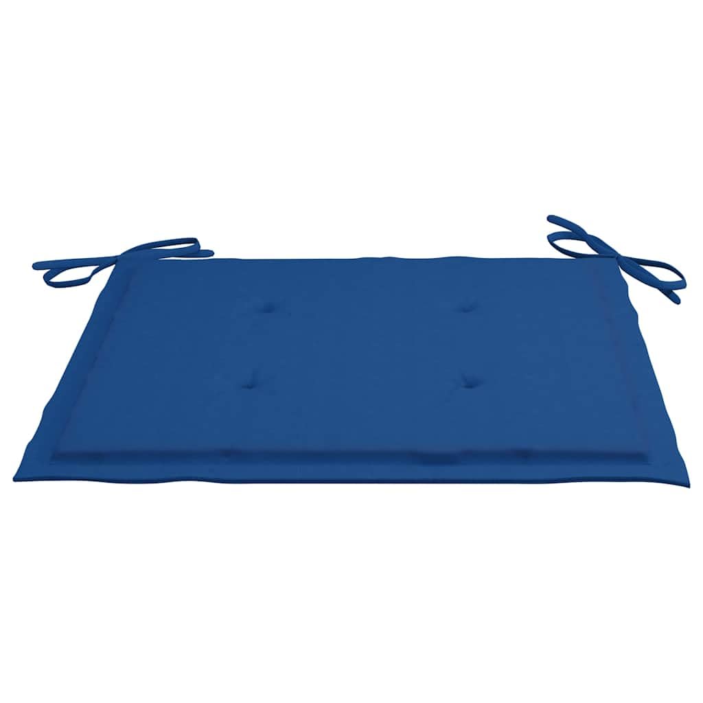 Set 3 Sedie da Giardino in Teak Pieghevoli con Cuscini Blu Reale | Poltroncine salvaspazio per esterno, ideali per arredare terrazzo, balcone o veranda durante i pranzi all'aperto.