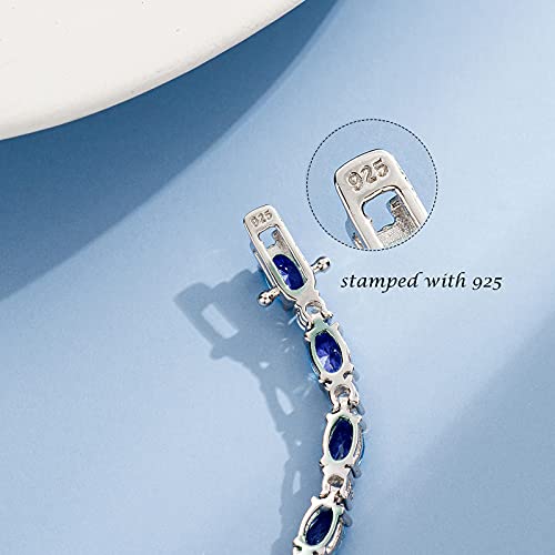 Fancime HH-2001172 September Birthstone Bracelet Sterling Silver Created Sapphire Tennis Bracelet Cubic Zirconia Oval Gemstone Dainty Fine Jewelry thumb #2