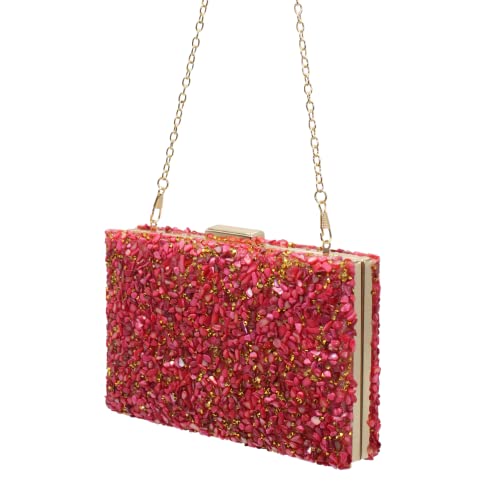 Pochette avec paillettes fuchsia et strass d'exception chic - 7