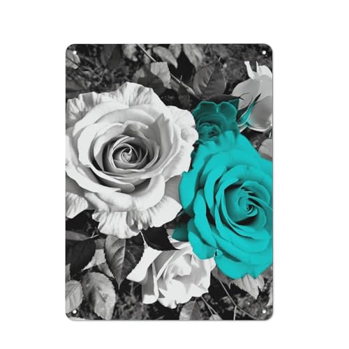 Peintures à suspendre en métal noir blanc sarcelle gris aux fleurs imprimées pour salon