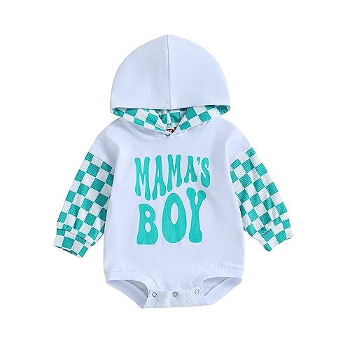 Image of Socutebabe Baby Boy Fall Clothes Long Sleeve Pullover Checkerboard Hoodie Romper Sweatshirt Mama Boy Outfits Sweater Jumpsuit