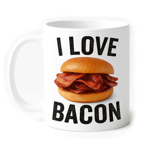 I Love Bacon Mug – 11oz White Ceramic Mug for True Bacon Lovers