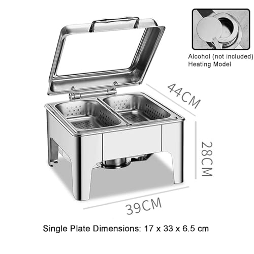 Plats à frire pour buffet – Plateau de service en acier inoxydable pour affichage des aliments, distributeur de condiments, réchauffeur de comptoir à 2 grilles (6,5 cm) pour restaurants et hôtels