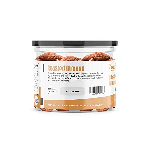 Image of Zucchero Premium California Roasted Almond, Lightly Salted, 200g - Protein Rich| Oil-Free Roasting |Slow baked Nuts | Earthy Flavour | No Oil
