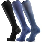 FITRELL 3 Pairs Knee High Socks for Women and Men, Travel, Running, Nurse, Black+Light Blue+Dark Blue L/XL