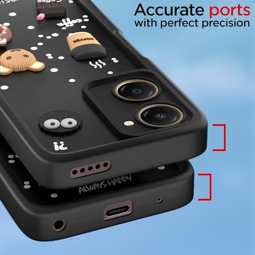 Image of Pikkme Bumper Case for iQOO Z9 Lite 5G / Vivo T3 Lite 5G / Vivo Y18 / Y18e / Y03 | Cute Fun Cartoon 3D Bear Silicone Full Body Protection Back Cover (Black)