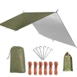 防水タープ 天幕シェード キャンプタープ テントタープ コンパクト 軽量 多機能 ロープ ペグ付き 収納ケース付き 2-6人用 3サイズ (グリーンM(3*3M))