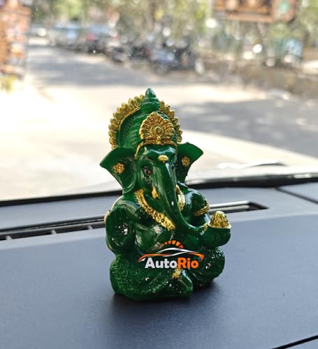 Image of Shri Ganesha Idol for Car Dashboard | Lord Statue for Home, Office & Pooja Room Decor | Spiritual Gift for Housewarming, Festive & Religious Occasions (Green)