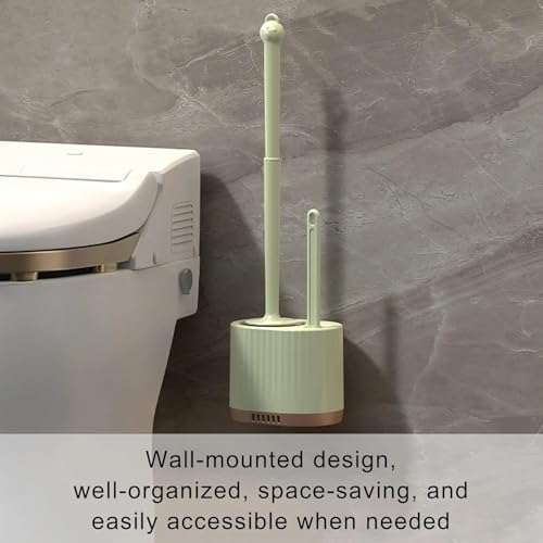 Image of HomeCloud Wall Mounted Silicone Toilet Brush | Soft Bristle Bathroom Cleaning Brush with Holder | Modern Japanese Design | Quick-Drying & Hygienic (Light Green)