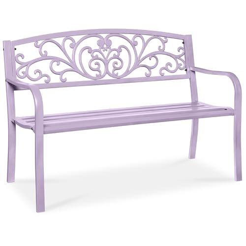 Best Choice Products Outdoor Bench Steel Garden Patio Porch Furniture for Lawn Park Deck wFloral Design Backrest Slatted Seat - Black product thumbnail 12