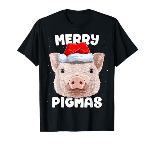 Feliz Pigmas Navidad Cerdo Santa Sombrero Navidad Granjero Niños Camiseta