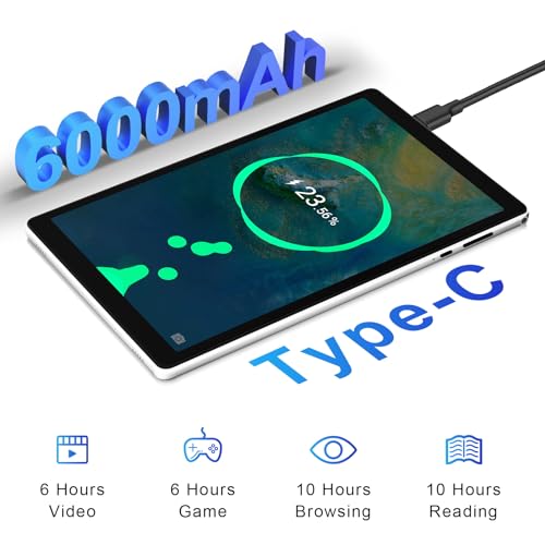 Image of 10 Inch Tablet, Android OS, 2GB RAM + 32GB Storage, Quad-Core Processor, 6000mAh Battery, 10.1 inch HD IPS Display, Wi-Fi 6, Dual Camera, Silver