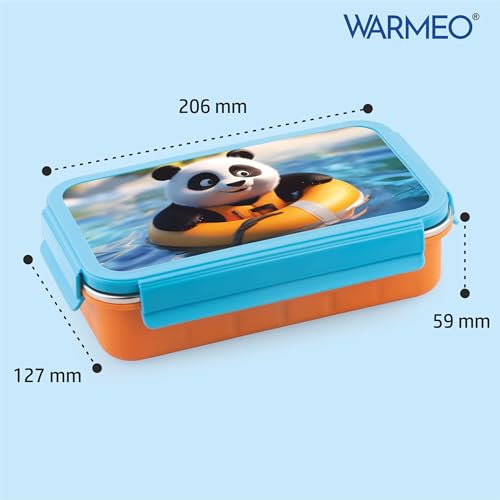 Image of WARMEO Cosmic 3D Print Insulated Lunch Box with Two Compartment BPA Free, Kids Lunch Box,Food Grade Ideal for School, Picnic,& Outdoor - 600 ml Panda, Stainless Steel