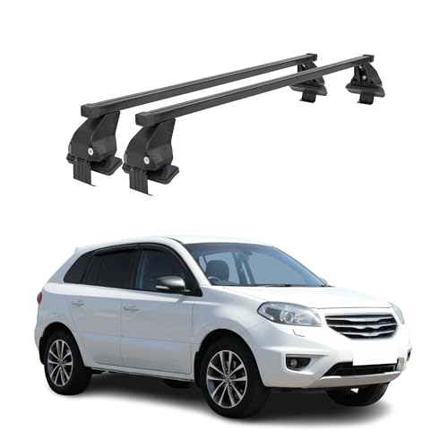 OMAC - Barras de techo transversales de acero para Renault Koleos I 2008-2015 - Antirrobo Incluido - Probadas City Crash - DIN 75302:2019 - ISO/Paso 11154:2006 - Carga máxima 50 kg Negro