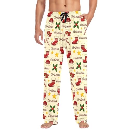 Christmas Stockings Men's Pajamas Pants Cotton Sleep Bottoms Pants Lounge Sleepwear - S