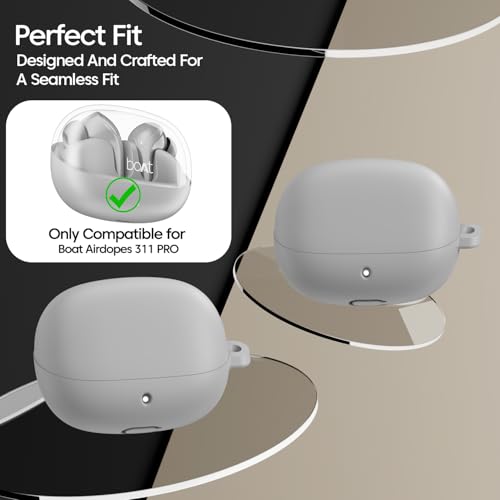 Image of Sounce Soft Silicone Protective Case Cover, Boat Airdopes Plus 311 (2025 Launch) Shockproof, Scratch-Resistant, Dustproof Earbuds Case with Keychain Clip, Easy Portability, (Grey)