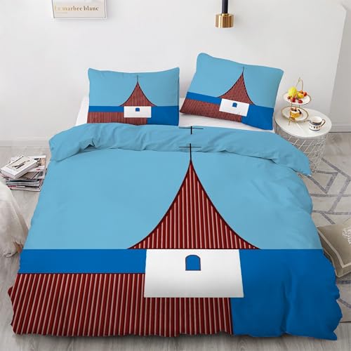 Housse couette 240x260 bleu parure de lit 3 pièces microfibre