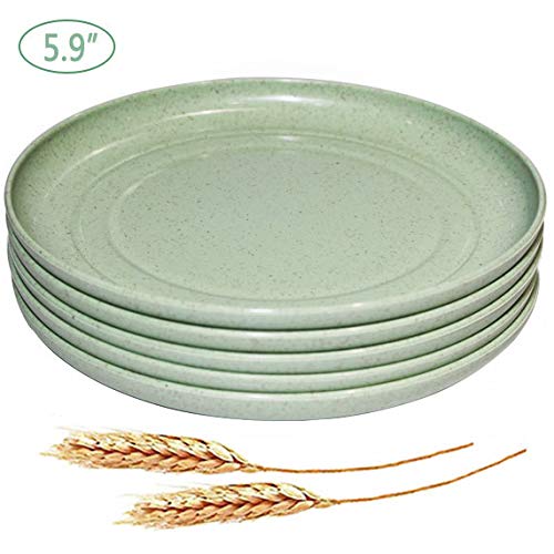 Microwave Safe Wheat Straw Plates - 5 Pack 5.9" Unbreakable Dessert Dish Sets