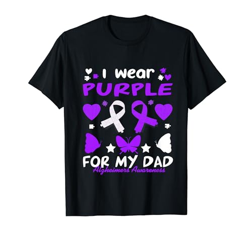 I Wear Purple For My Dad Puzzle Heart Ribbon Demencia Tee Camiseta