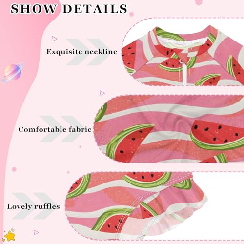 Pink Stripes Watermelon Pattern Girls One Piece Rash Guard Swimsuit, Girls Long Sleeve Swimwear for 3-12Y4