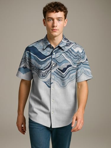 Image of BULLMER Trendy Regular Fit Cotton Blend Printed Casual Half Sleeve Shirt for Men | Stylish Mens Casual Shirts | Shirts for Men