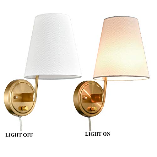 TENGIANTS Fabric Shade Bedside Wall Lamp Set of 2 Plug in Wall Lights Brass Finished for Bedroom Living Room - Image 5