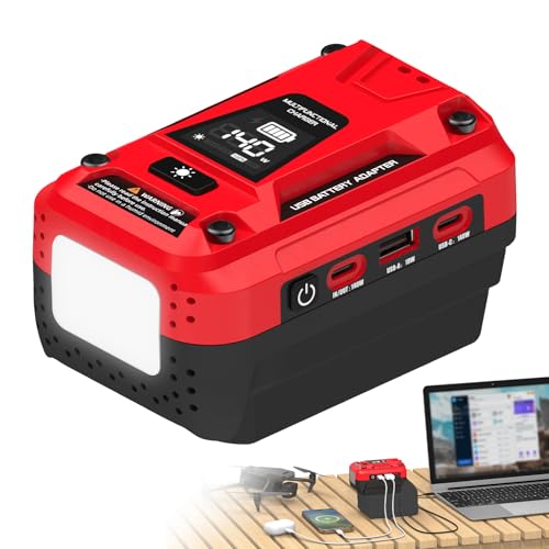 140W PD 3.1 Fast Charging USB Battery Charger Compatible with Milwaukee 18V Battery Supports Battery Recharging Dual USB-C Single USB-A LED Digital Display & LED Work Light