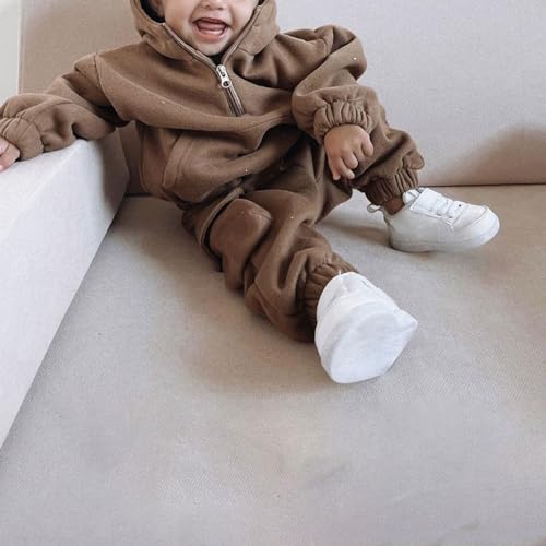 EnJoCho Soft Snowsuit Winter Kids Outfit Soft Cotton Warm Crewneck Long Sleeve Hooded With Pockets Solid Color Sports4