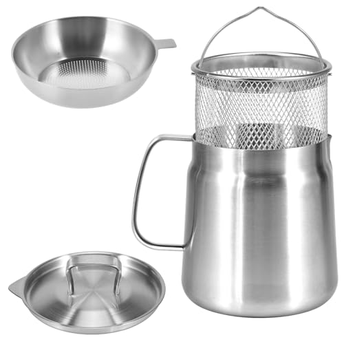 2L Stainless Steel Oil Filter Pot,Oil Filter Pot with Fine Mesh Strainer and Fryer Basket,304 Stainless Steel Frying Pot for Storing Frying and Cooking Grease (2L)