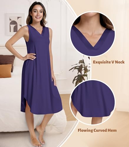 Image of NACHILA Women's Nightgowns-Viscose Made from Bamboo,Sleeveless Tank Night Gown Crew Neck Sleep Dress Cool Sleepshirts