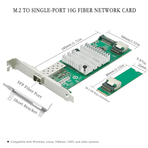 Tarjeta adaptadora de red M.2 (clave M) a 10G SFP+, interfaz PCIe 2.0 x4 con chip 82599EN, puerto único 10 gigabit para servidor, router y NAS, compatible con Windows, Linux y VMware miniatura 7