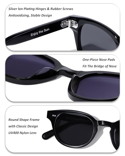 Non Polarized Acetate Sunglasses Round Frame with UV Protection Impact Resistant Nylon Lens Retro Shades Unisex3