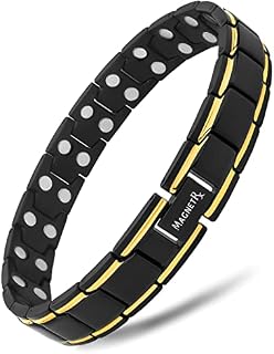 MagnetRX® Ultra Strength Magnetic Bracelet - Adjustable Length Magnetic Bracelets for Men (Black & Gold)