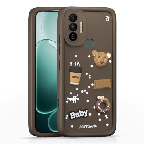 Image of Bintage Cute Fun Taddy Cartoon 3D Ball Bear Milk Cake Coffee Silicon Case Full Body & Camera Protection Back Cover Compatible for Tecno Spark 7T - Brown