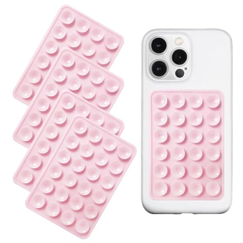 UIEXAY 4 Ventosas de Silicona, Soporte Cuadrado con Ventosa, Ventosa de Silicona de un Solo Lado para Accesorios de Teléfono Móvil, Apta para Teléfonos Móviles, Baterías Externas y Conducción (Rosa)