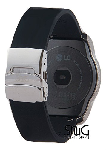 SnuG Watchbands 22mm Replacement Watch Band for LG Watches (LG G, LG G R, LG Urbane) - Quick Release - with Silver Stainless Steel Deployant Buckle 8 Color Choices (Black w/Polished Silver)