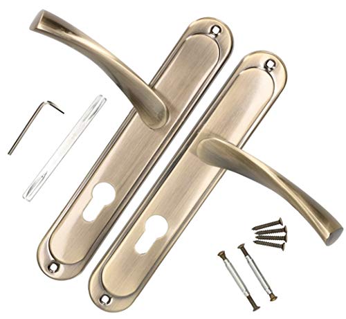 KOTARBAU® Juego de manillas para puerta, Manilla con agujero de cilindro, 90 mm, Manijas de puerta de placa larga, 2 Manetas, Manillas para puerta interior, Picaportes acabado en cuero, Kit de montaje