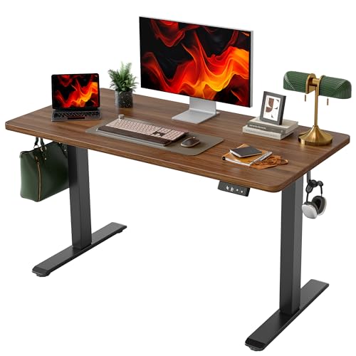 TIQLAB Electric Standing Desk, 47 * 24 Inches Adjustable Height Stand up Desk,Sit Stand Home Office Table with Splice Board, Black Walnut