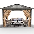 GAOMON 10x10ft Gazebo, Hardtop Outdoor Canopy Aluminum Frame Permanent Gazebo with Netting and Curtains, Polycarbonate Garden Tent for Patio, Lawn, Backyard, Deck (10'x10')