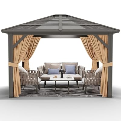 GAOMON 10x10ft Gazebo, Hardtop Outdoor Canopy Aluminum Frame Permanent Gazebo with Netting and Curtains, Polycarbonate Garden Tent for Patio, Lawn, Backyard, Deck (10'x10')