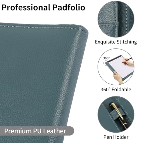 Image of Professional Padfolio Portfolio Binder, Faux Leather, Gray Green
