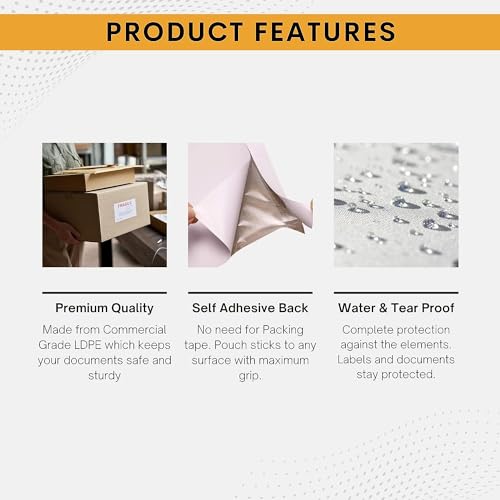 100 Pack 7\"x10\" Shipping Label Sleeves – Clear Self-Adhesive Packing Slip Pouches, Waterproof Packing List Envelopes – Ideal for Shipping Documents, Mailing Labels, Invoices & Packing Slips