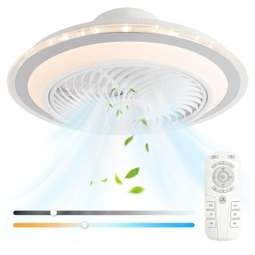 oxylops Ventilador de techo iluminable, ventilador de techo de 5 aspas, LED 40W, motor 12wDC, luz amarilla cálida/neutra/blanca, 6 velocidades, adecuado para dormitorio, salón, estudio y cocina.