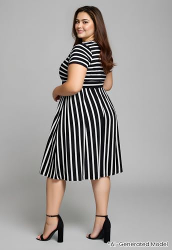 Image of Nemidor Women Plus Size Casual Dress Midi Flt Flare Pocket
