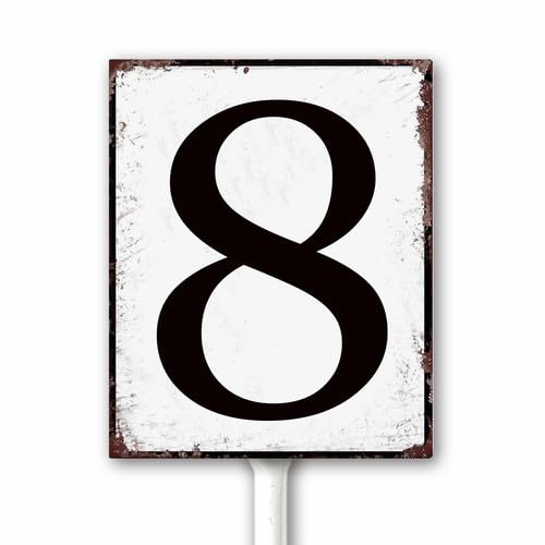 Aluminum Number Sign 8 Metal Numbered Yard Sign With Stake Outdoor for Tennis Court, Parking Lots, Floor, Dock, Court, Aisle, Field, Farm 12x15 CM High Visibility Rust Free (Retro White) — image 1