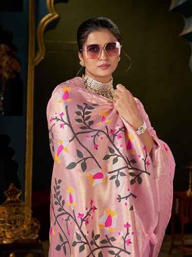 Image of MADHUHANSH Women's Cotton Linen Saree with Unstitched Blouse Piece and Floral Printed Pattern | Women Saree for Special Occasion | Stylish Modern Sarees