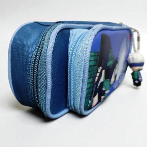Image of KiddiBox One Piece Anime Pencil Case, Blue Double Zipper Stationery Pouch with Character Charm, School Supply with Keychain, Pencil Box for Boys and Girls, Best Gift