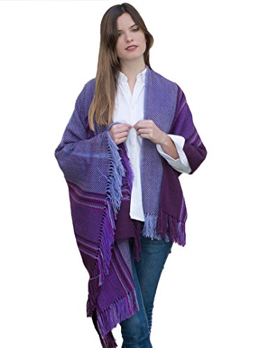 Gamboa - Genuine Alpaca Shawl for Women- Ruana for Women - Stylish Alpaca Shawl - Made in Peru - Purple Zigzag Design